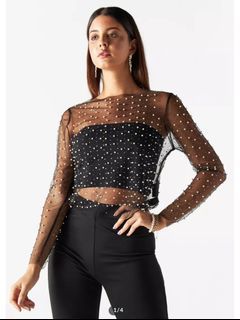 2xtremz black embellished mesh top