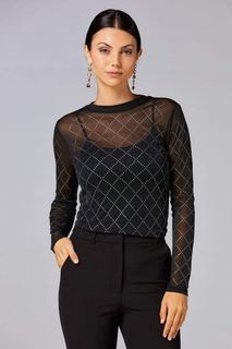 2xtremz black long sleeves Embellished mesh bodysuit