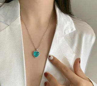 925 Sterling Silver Paraiba Tourmaline Gemstone Diamond Heart Pendant Necklace