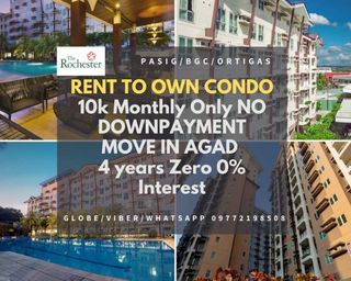 9k Monthly 1BR Condo in PASIG RFO 150k DP  MOVEIN Ready RENT TO OWN ROCHESTER BGC Ortigas MARKETMARKET AYALA FOR SALE 2BR