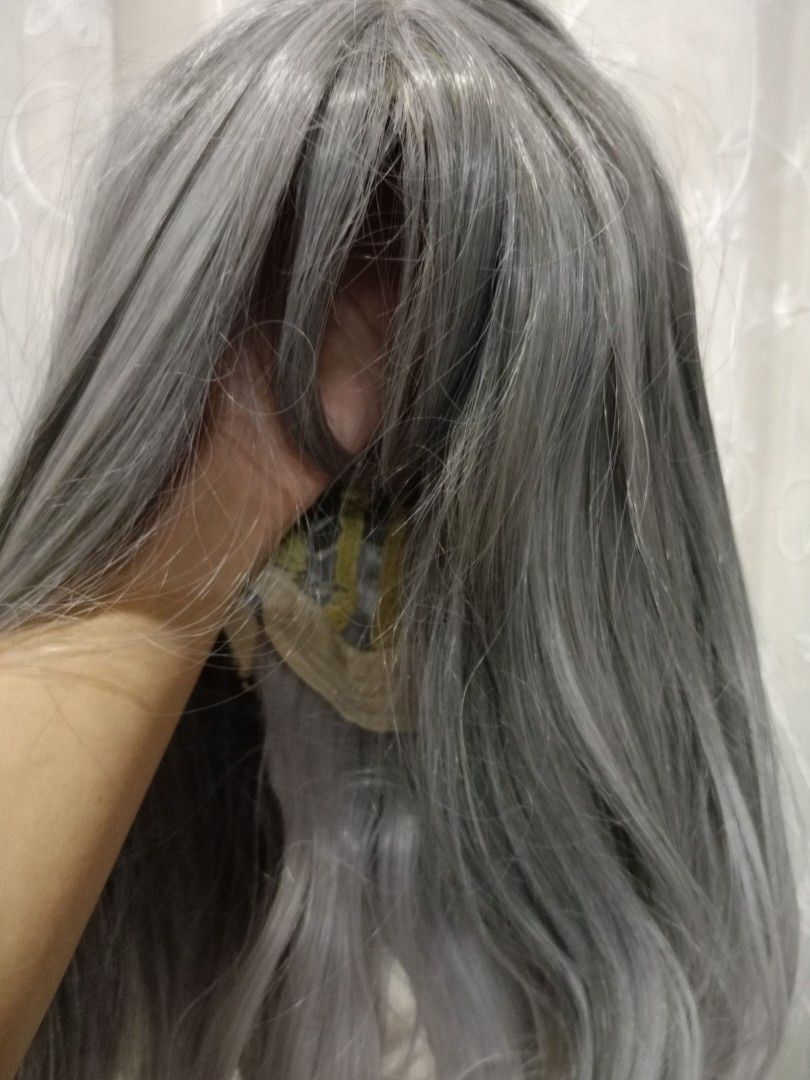 Anime wigs gradient grey silver white hair cosplay wig Beauty Personal Care Hair on Carousell