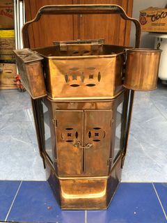 Antique Chinese Asian Street Food Brass Dim Sum Dimsum Noodle Cart Cooker Tiffin Box With Accessories