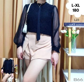 Black mesh lace korean longsleeves formal casual top blouse for women