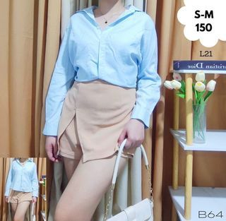 Blue cotton  longsleeves formal casual top blouse for women