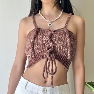 Brown Crochet Top Sleeveless Crop Top