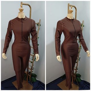 Rashguard  Padded Full Body Swimwear Overall Jumpsuit  (Large) 1pc Brown Swimsuit Rare