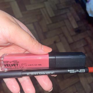 [BUNDLE] Lips: BYS Velvet Lips Liquid Lipstick 06 Bare Beauty & Lipliner 13 Natural