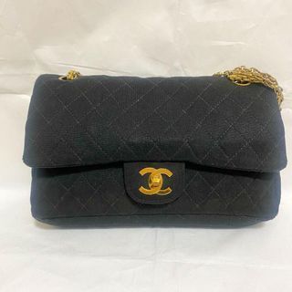 CHANEL Cotton Matelasse Shoulder Bag Chain Black