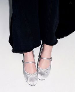 Charles & Keith Satin Bow Mary Jane Flats - Silver (Online Exclusive)
