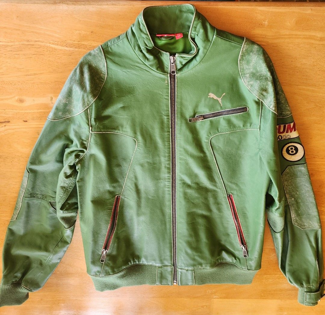 Classic Puma Green Leather thick 500cc 8 ball Motorcycle Racing Jacket Men s Fashion Coats Jackets and Outerwear on Carousell