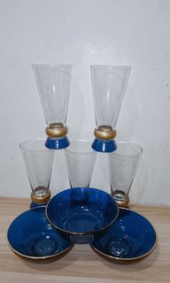 Cobalt blue with gold lining fluted champagne glass and bowls