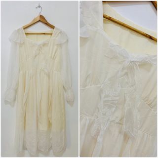 Cream White Cute Ribbon Fairycore Chiffon Midi/Maxi Dress