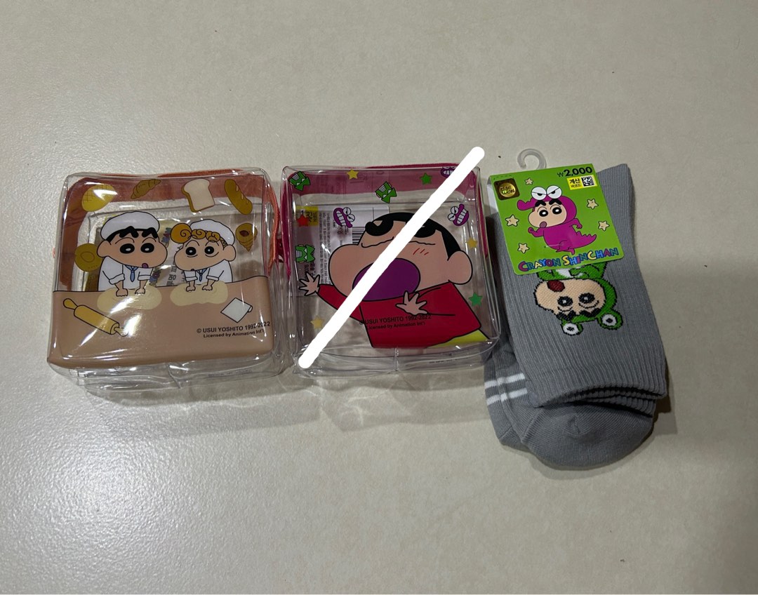 Daiso Korea Crayon Shin-Chan pouch, socks, Hobbies & Toys, Stationery ...