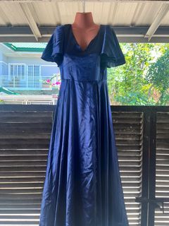 Dark/Navy blue floor length bridesmaid dress with slit