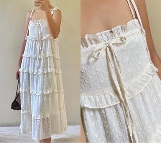 Detailed Floral- Tiered Self Tie Summer Beach Midi Slip Dress/ Skirt