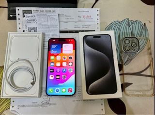 FOR SALE OR SWAP  SLIGHTLY USED and BRAND NEW CONDITION iPhone 15 PRO MAX BLUE  TITANIUM 256 GIG  FACTORY UNLOCK, NTC APPROVED 100 % BH, JaNUARY  27, 2025.. And With Powermac  Receipt