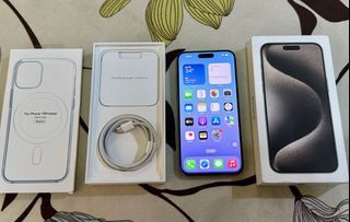 FOR SALE OR SWAP  SLIGHTLY USED and BRAND NEW CONDITION iPhone 15 PRO MAX NATURAL TITANIUM 256 GIG  FACTORY UNLOCK, NTC APPROVED 100 % BH, FEBRUARY 27, 2025.. And With Powermac  Receipt.