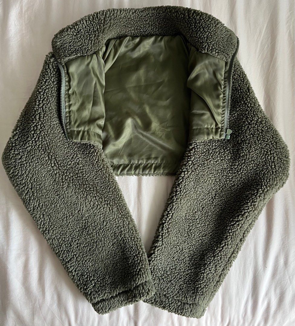 Green Furry Half Zip Jacket
