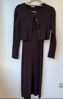 GU - Brown maxi dress and cardigan (medium)