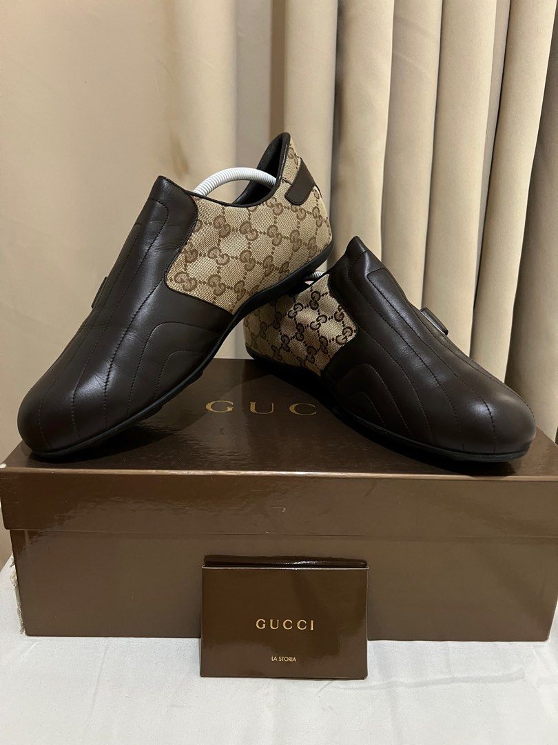 Gucci Monogram Vintage Dark Brown Leather Shoes