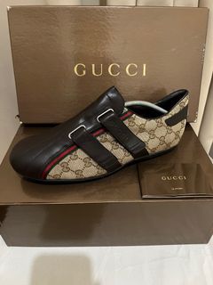 Gucci Monogram Vintage Dark Brown Leather Shoes