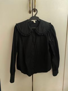 H&M Collared Black Long Sleeves Top