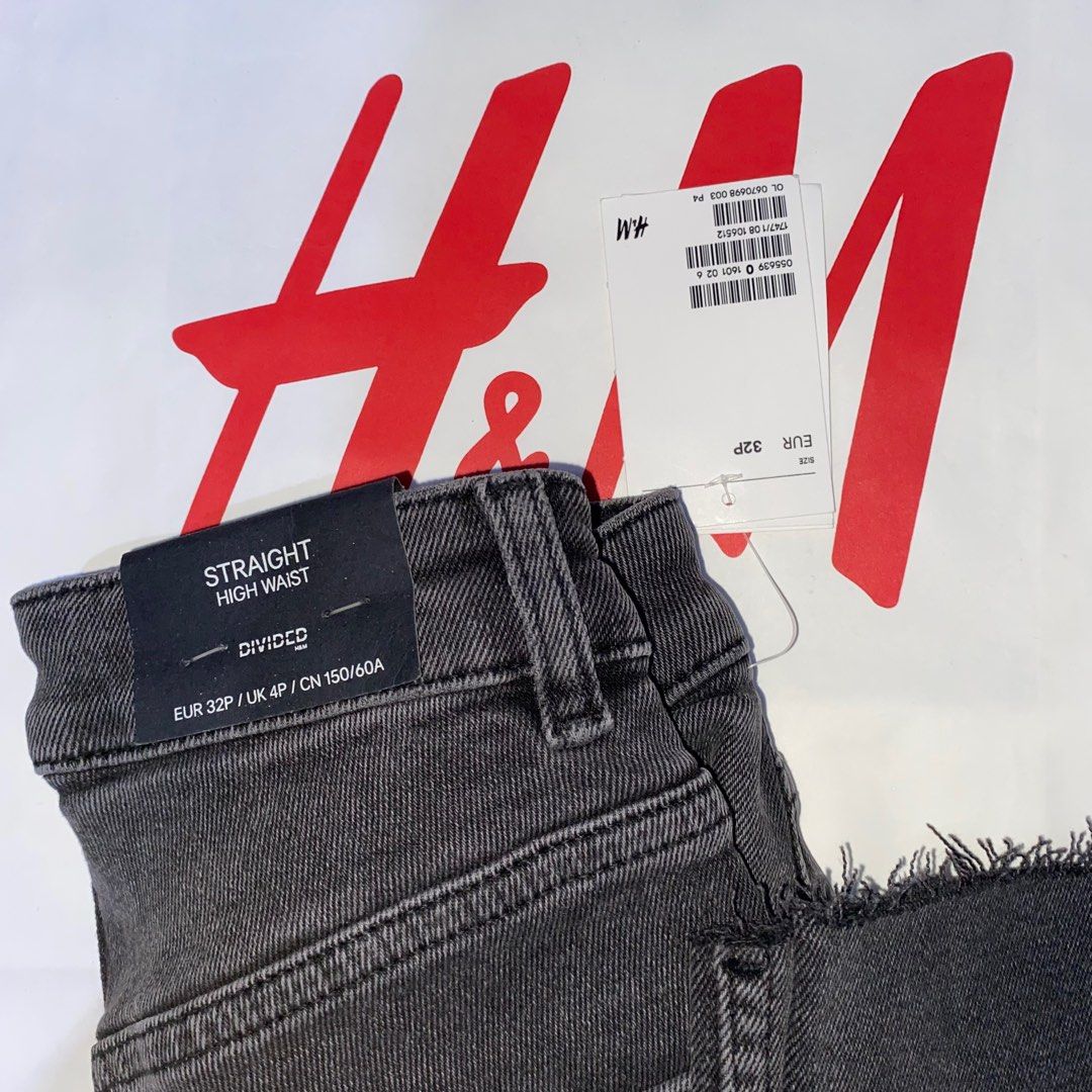 NEW H M Jeans Straight High Waist 32 Dark Grey