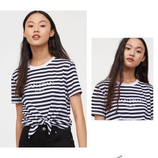 H&M striped jersey tie hem shirt Medium
