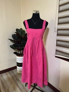 Julia Baretto Fuschia Pink Linen Maxi Dress with Pocket