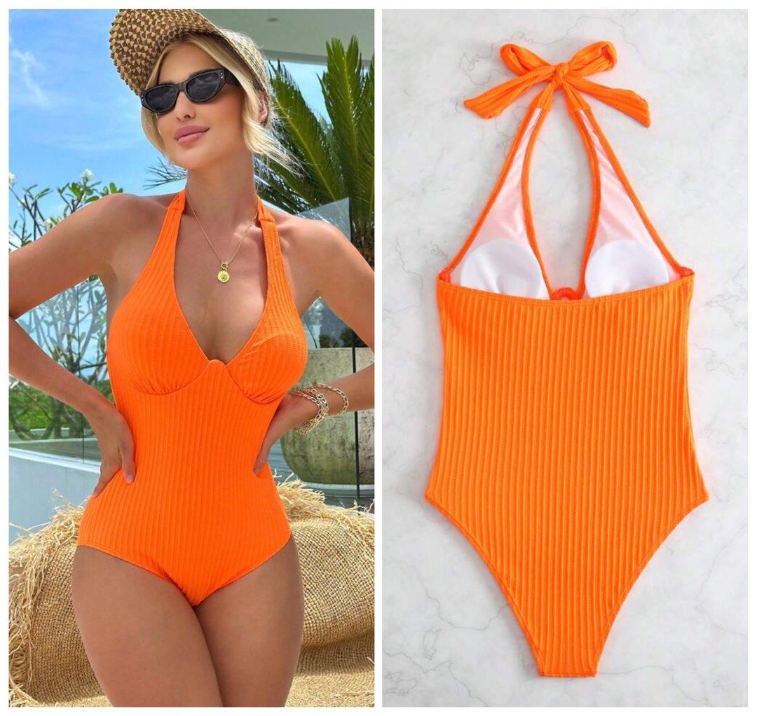 Large Orange Textured Underwired One Piece (Category: Bikinis & Swimsuits) located in Iloilo. Submitted by littlekiarra.iloph (Listing ID 1303588230, Image 1). Description: Large One Piece Swimsuit • Padded • Large on tag ❗️ Please read the DELIVERY DETAILS 👇🏻.