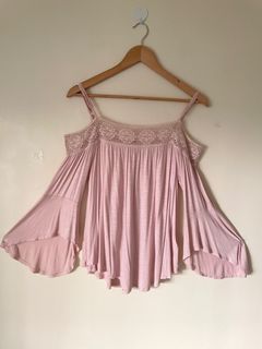 [l-xl] aeropostale flowy boho summer off shoulder longsleeve blouse in pink