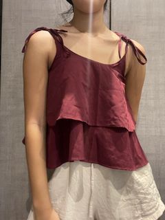 maroon red PYT flowy tank top adjustable straps