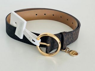 MICHAEL KORS MK GOLD-TONE BUCKLE CHOCOLATE BROWN LEATHER BELT SMALL S SALE