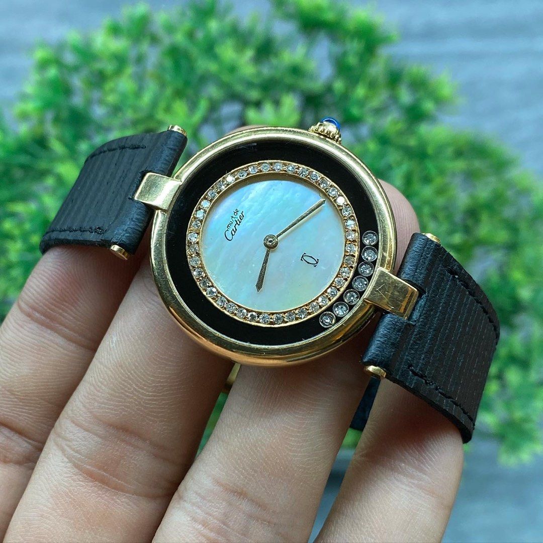 Must de Cartier 18K 750 All Gold Diamond MOP Dial Quartz 30mm