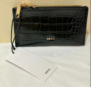 NEW! MANGO MNG FAUX CROC LEATHER DOUBLE ZIP CARD HOLDER CLUTCH WALLET