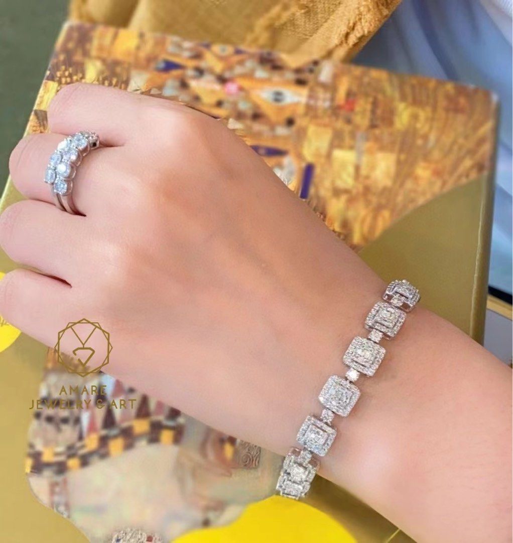 新品nice超抵！ 5.0ct Diamond Bracelet💎✨ 有型modern冰糖感鑽石手鍊！ 鑽石total  5.0ct💎✨上手nice！ 價格驚喜只售2xxxxHKD✨, 女裝, 飾物及配件, 手鍊- Carousell