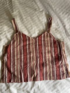 Pink Striped Sleeveless Top Buttoned