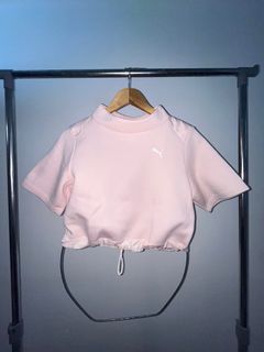 Puma Evostripe Womens Sweat Tee Fitness Running T-Shirt Baby Pink Crop-top, M-L, 9/10 Condition