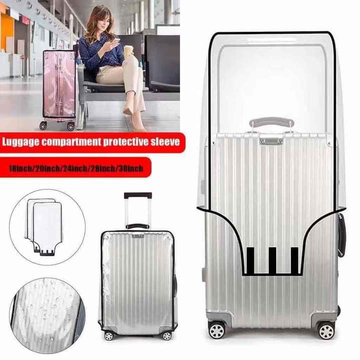 PVC Transparent Luggage Cover (Category: Luggage) located in Manila. Submitted by chedelm (Listing ID 1303436456, Image 2). Description: PVC Transparent Luggage Cover 18inch 150 20inch 200 24inch 220 28inch 240 30inch 260 pls see last photo for the measurements😊.