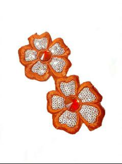 Red Beaded Embroidered Sequined Flower / Floral Hair Accessory / Brooch / Patch