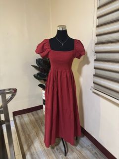 Red Linen Butterfly Sleeve Maxi Dress