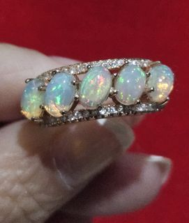 S925 White Opal Band Ring