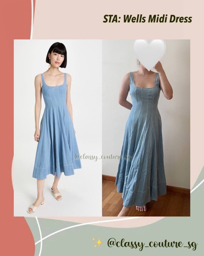 white christmas dresses Staud Short Sleeve Wells Dress Blue Toile main image 0