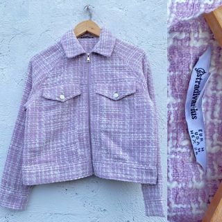 Stradivarius purple tweed zip up jacket