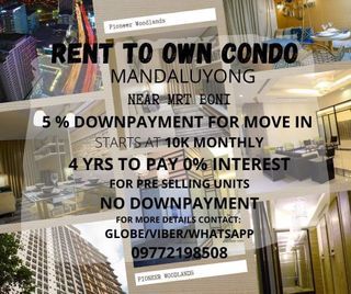 Studio 9K Monthly Accessible Location NO DP Mandaluyong 1BR CONDO RFO RENT TO OWN LOWEST MOVEIN PIONEER WOODLANDS ORTIGAS MRT BONI EDSA LIFETIME BGC MOA NAIA PRESELLING PET FRIENDLY