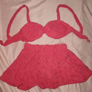hot pink summer bikini and skirt swimset