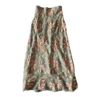 Super Rare Lily Brown Crochet-Like Green Floral Maxi Skirt