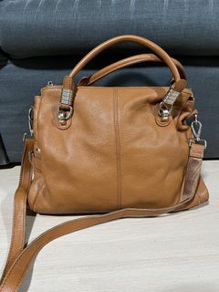 Tan brown leather bag 2 way shoulder sling bag