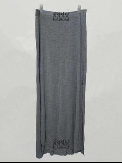 Terranova Grey Cotton Maxi Skirt with Slit (Fits S-XL)