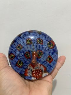 Vintage Glass Millefiori Paperweight Blue Peacock